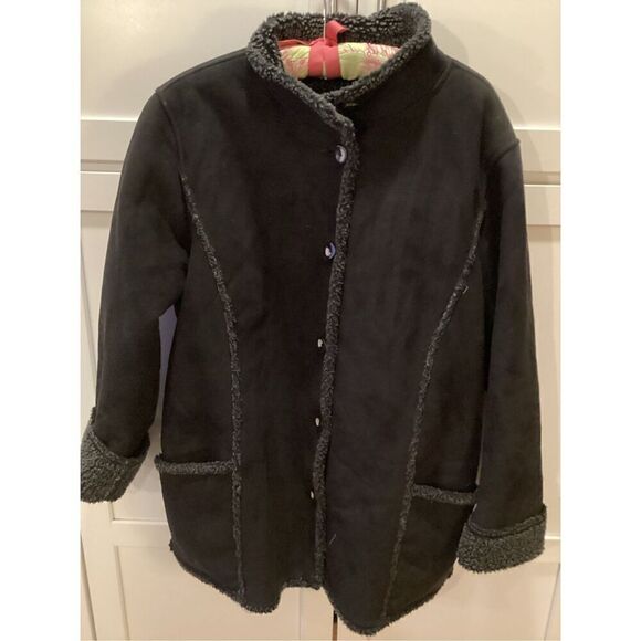 L.L Bean Black Shearling Faux Suede Sherpa Chore Jacket Sz XL - Picture 1 of 8